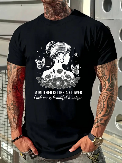 Men's Graphic T-Shirt A Mother Is Like A Flower Surrounded By Butterflies And Blooming Garden Woman Silhouette