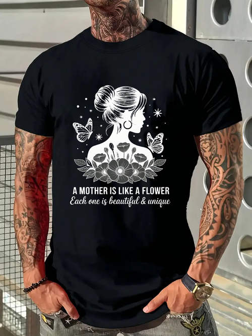 Men's Graphic T-Shirt A Mother Is Like A Flower Surrounded By Butterflies And Blooming Garden Woman Silhouette