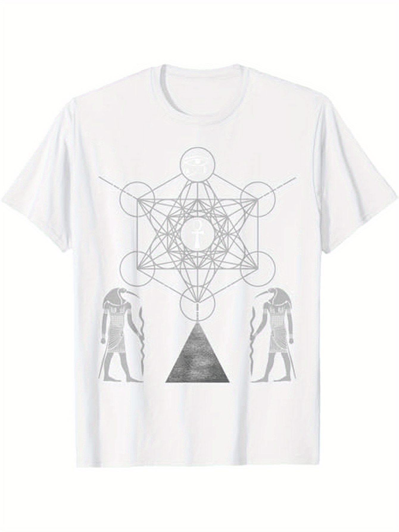 Men's Graphic T-Shirt Geometric Sacred Pattern With Ancient Egyptian Gods And Pyramid Motif