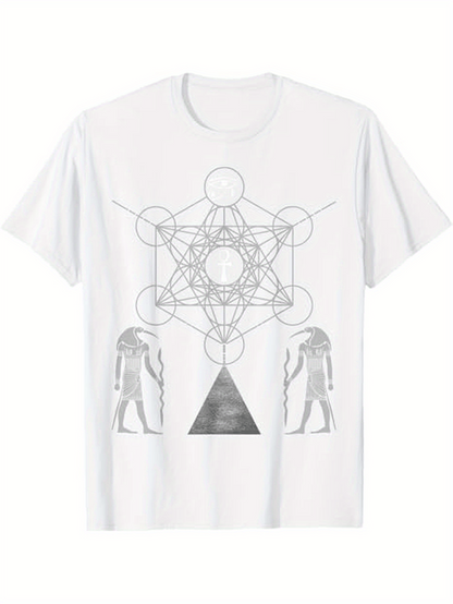 Men's Graphic T-Shirt Geometric Sacred Pattern With Ancient Egyptian Gods And Pyramid Motif