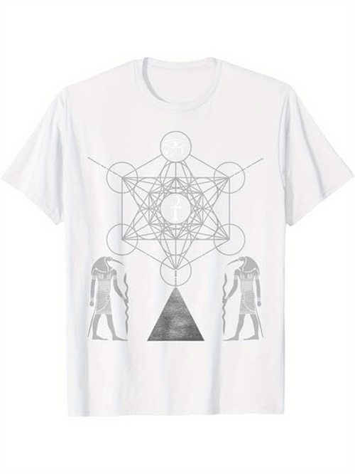 Men's Graphic T-Shirt Geometric Sacred Pattern With Ancient Egyptian Gods And Pyramid Motif