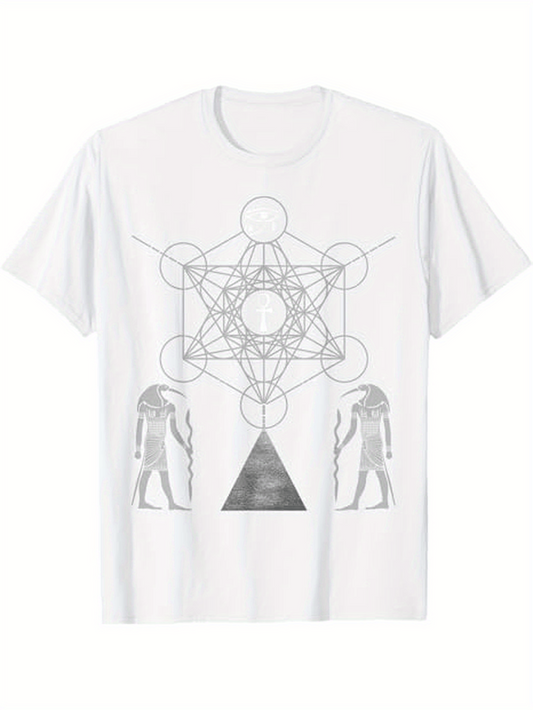 Men's Graphic T-Shirt Geometric Sacred Pattern With Ancient Egyptian Gods And Pyramid Motif