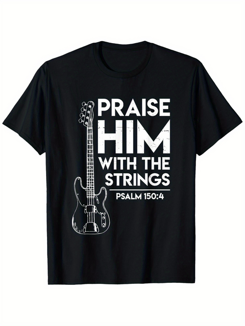 Men's Graphic T-Shirt Praise Him With The Strings Verse Guitar On Black