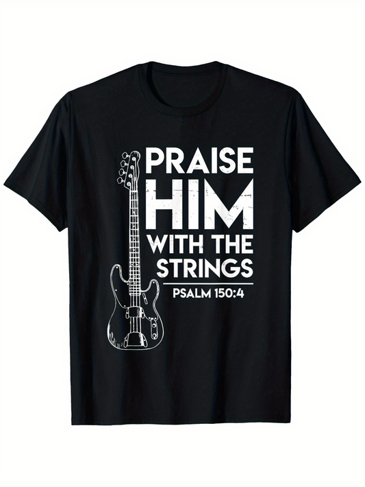 Men's Graphic T-Shirt Praise Him With The Strings Verse Guitar On Black