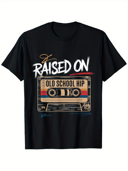 Men's Graphic T-Shirt Raised On Old School Hip Vibrant Retro Cassette Tape Among Urban Vibes