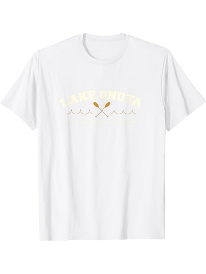 Men's Graphic T-Shirt Lake Bound Minimalist Waves With Crossed Wooden Oars White T Shirt