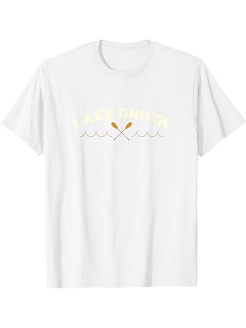Men's Graphic T-Shirt Lake Bound Minimalist Waves With Crossed Wooden Oars White T Shirt