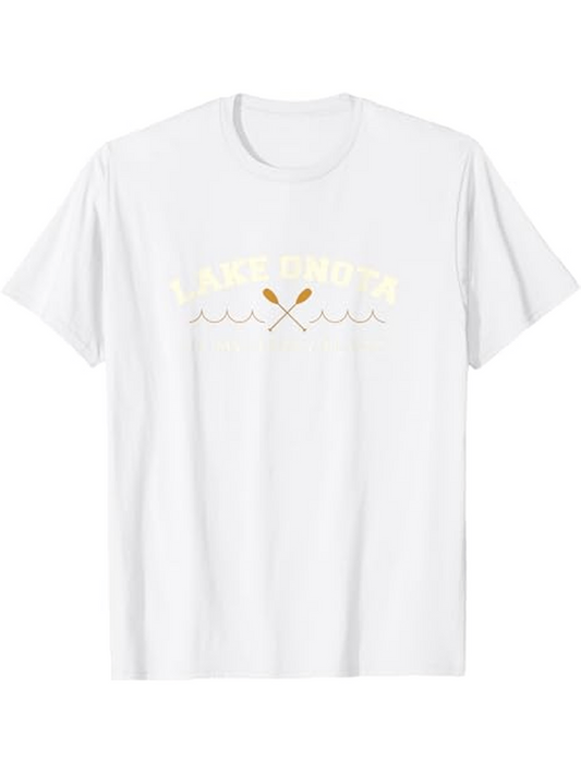 Men's Graphic T-Shirt Lake Bound Minimalist Waves With Crossed Wooden Oars White T Shirt