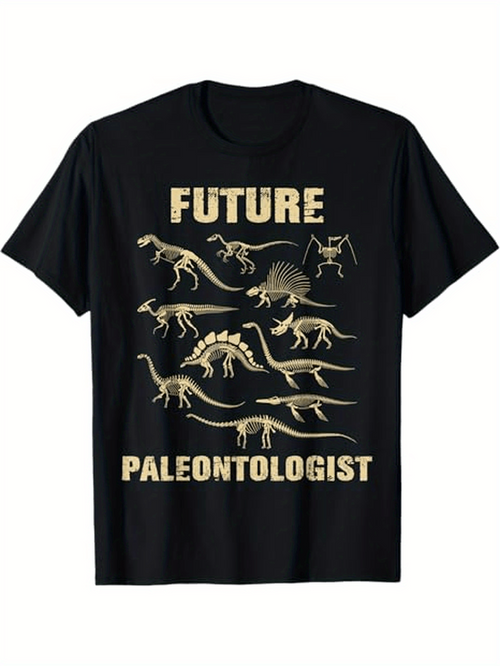 Men's Graphic T-Shirt Future Paleontologist Fossil Dinosaur Skeleton Sketch With Ancient Reptile Bones T Shirt