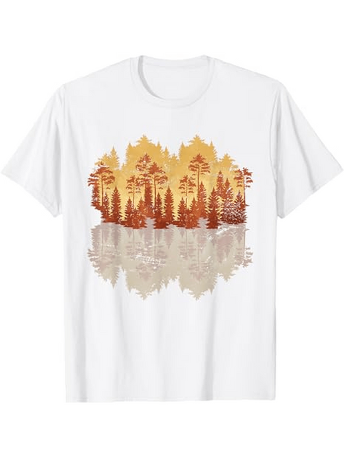 Men's Graphic T-Shirt Golden Autumn Sunset Reflection Among Tranquil Forest Trees