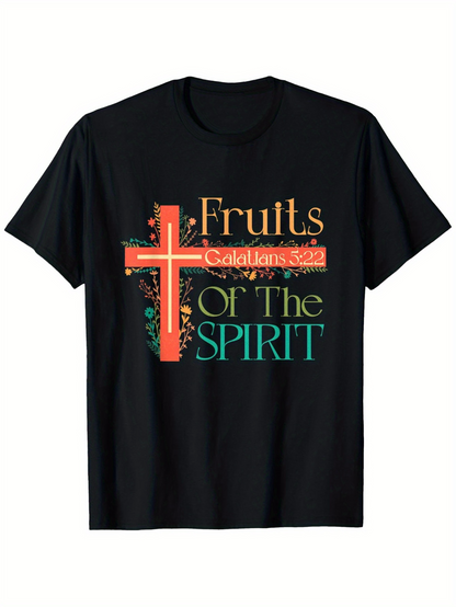 Men's Graphic T-Shirt Fruits Of The Spirit Galatians With Orange Floral Christian Cross