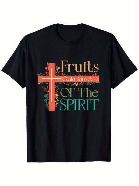Men's Graphic T-Shirt Fruits Of The Spirit Galatians With Orange Floral Christian Cross