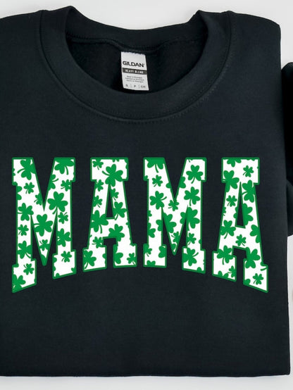 Men's Graphic T-Shirt Mama With Green Three Leaf Clovers Over Bold White Letters