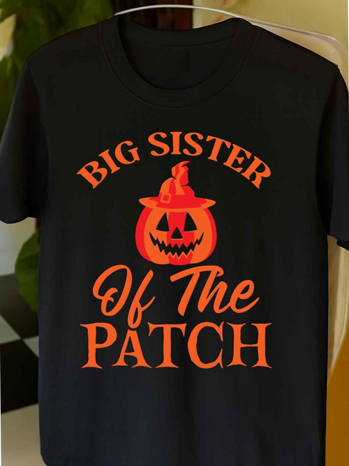 Men's Graphic T-Shirt Big Sister Of The Patch Halloween Pumpkin Under Orange Lettering