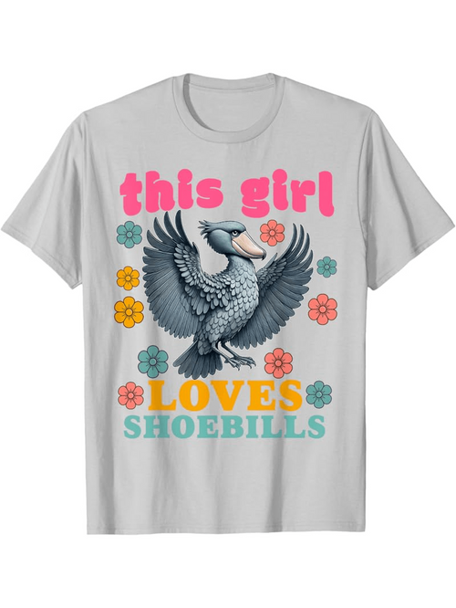Men's Graphic T-Shirt This Girl Loves Shoebills Surrounded By Colorful Flowers Cheerful Shoebill