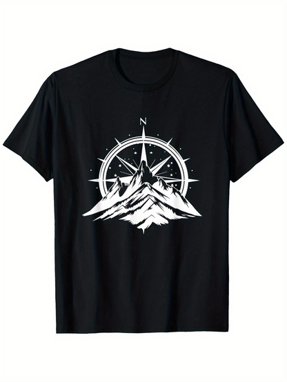 Men's Graphic T-Shirt Northern Star Shining Over Mountain Peaks Compass Design