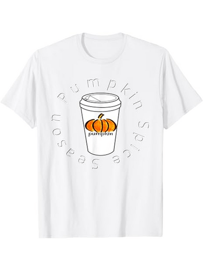 Men's Graphic T-Shirt Pumpkin Spice Season Coffee Cup With Orange Pumpkin Graphic