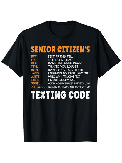 Men's Graphic T-Shirt Senior Citizens Texting Code With Humorous Abbreviation Chart On Black Shirt