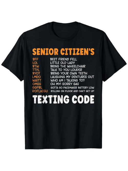 Men's Graphic T-Shirt Senior Citizens Texting Code With Humorous Abbreviation Chart On Black Shirt