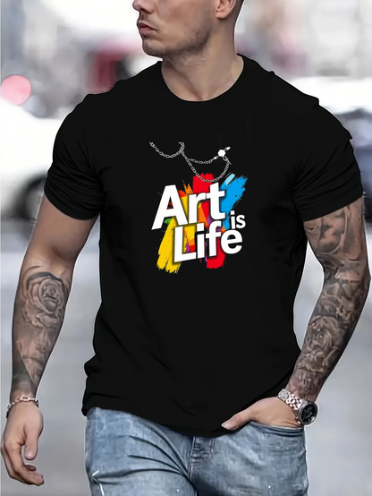 Men's Graphic T-Shirt Art Is Life Colorful Paint Splashes With Artistic Paintbrush Stroke