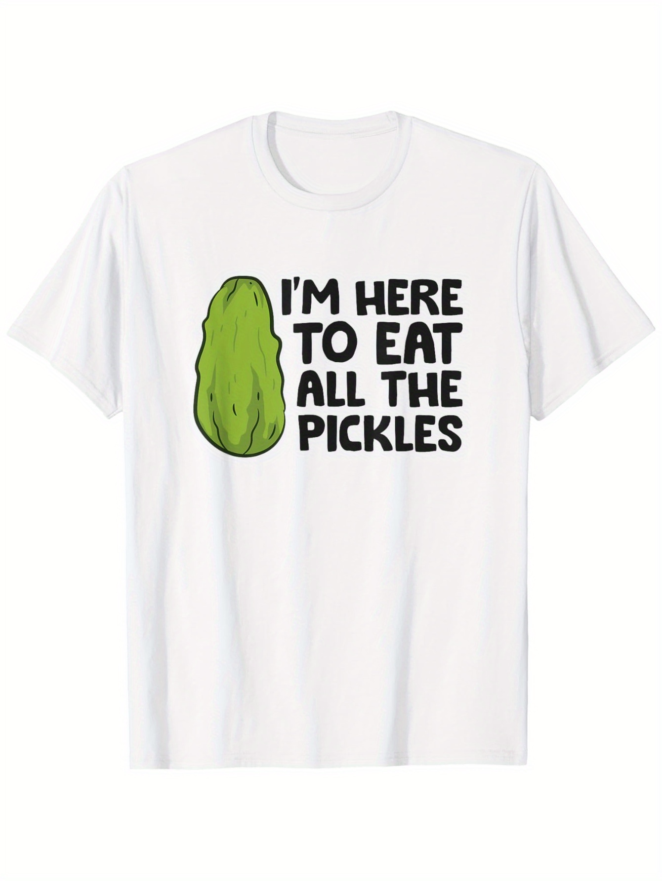 Men's Graphic T-Shirt Im Here To Eat All The Pickles With Large Green Crunchy Pickle Illustration