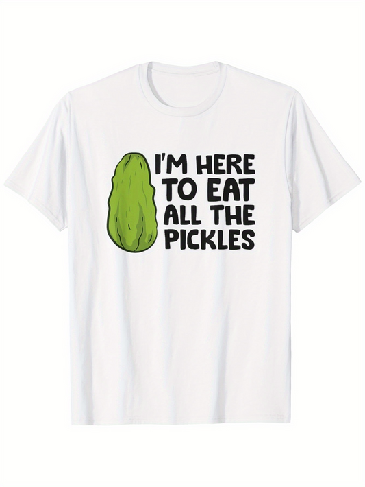 Men's Graphic T-Shirt Im Here To Eat All The Pickles With Large Green Crunchy Pickle Illustration
