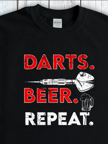 Men's Graphic T-Shirt Darts Beer Repeat With Classic Dart And Beer Mug Illustration