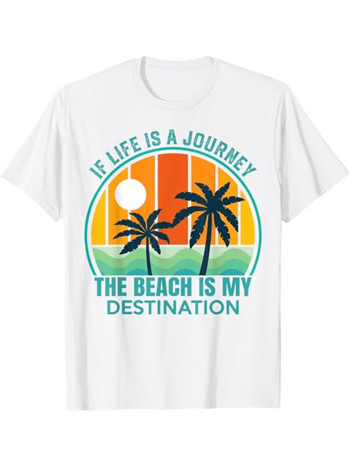 Men's Graphic T-Shirt If Life Is A Journey Radiant Tropical Sunset With Palm Trees Beach