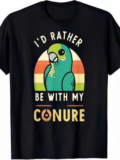 Men's Graphic T-Shirt Id Rather Be With My Conure Parrot In Front Of Vintage Sunset Stripes