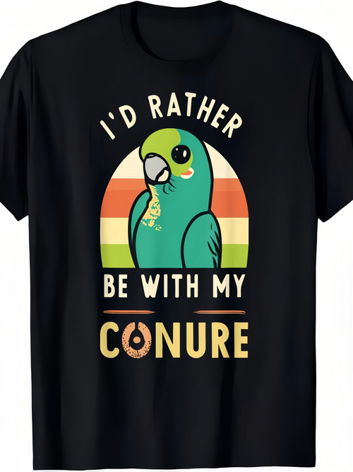 Men's Graphic T-Shirt Id Rather Be With My Conure Parrot In Front Of Vintage Sunset Stripes
