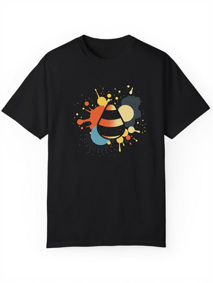 Men's Graphic T-Shirt Abstract Colorful Paint Splashes With Playful Bumblebee