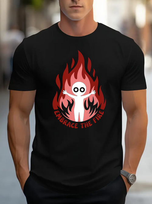 Men's Graphic T-Shirt Embrace The Fire Cartoon White Figure Surrounded By Flames Fire