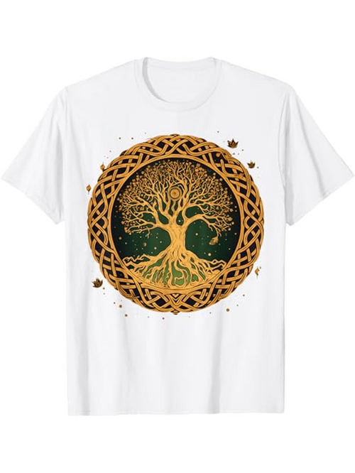 Men's Graphic T-Shirt Celtic Roots With Golden Circle Surrounded By Mystical Tree