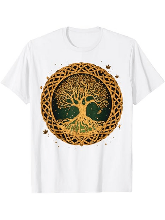 Men's Graphic T-Shirt Celtic Roots With Golden Circle Surrounded By Mystical Tree