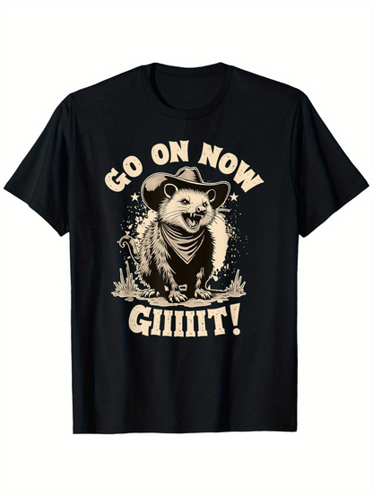Men's Graphic T-Shirt Go On Now Giiiit Cowboy Opossum With Star Accents And Bandana