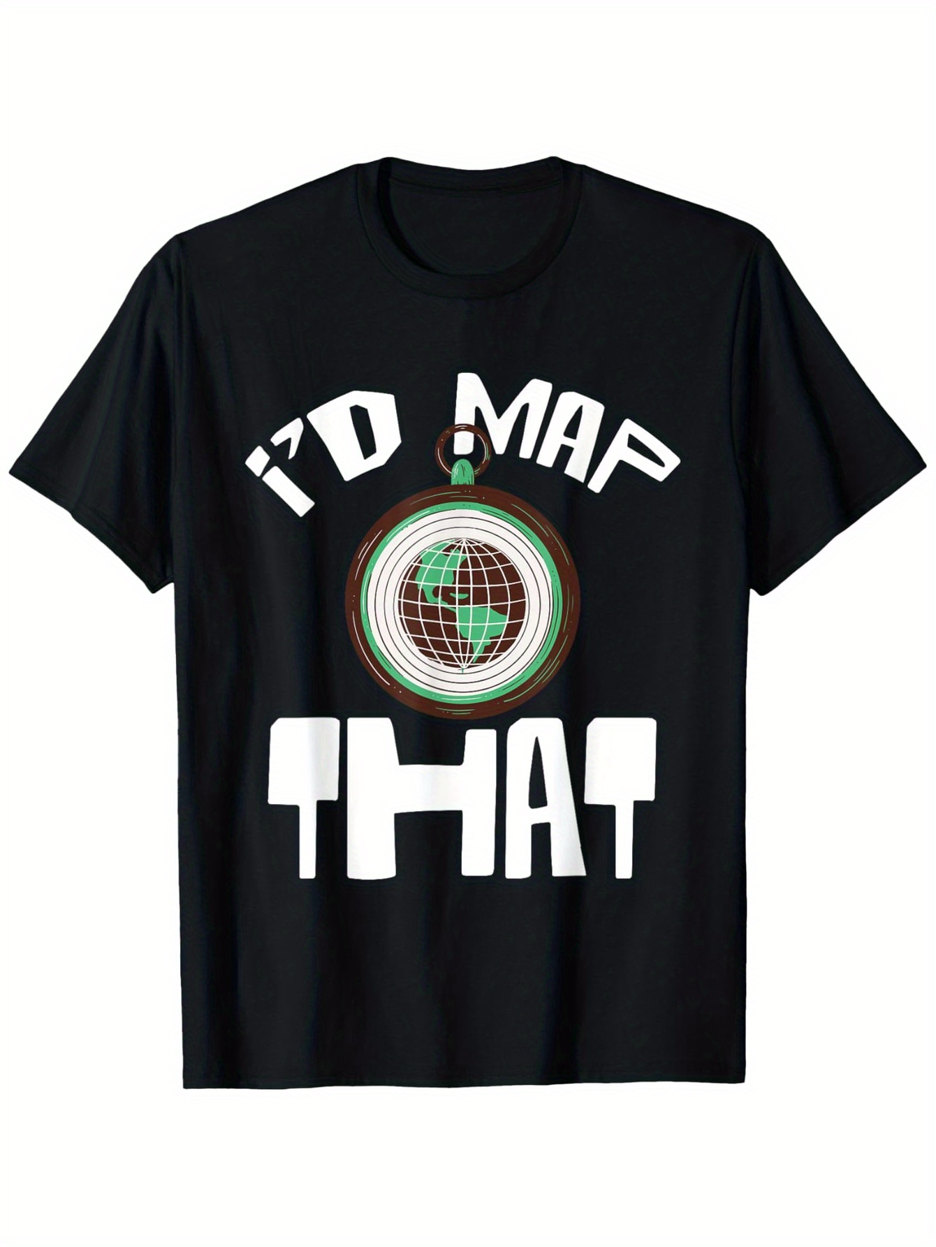 Men's Graphic T-Shirt Id Map That Earth Illustration Surrounded By Gridded Lines With Globe Image
