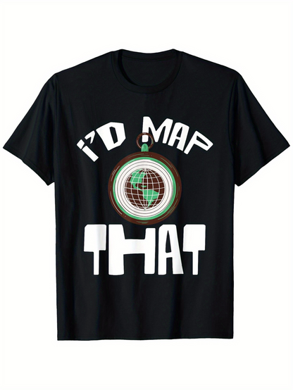 Men's Graphic T-Shirt Id Map That Earth Illustration Surrounded By Gridded Lines With Globe Image