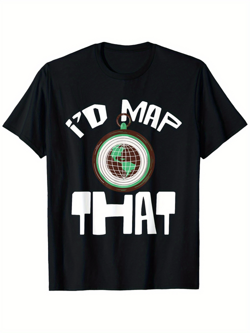 Men's Graphic T-Shirt Id Map That Earth Illustration Surrounded By Gridded Lines With Globe Image