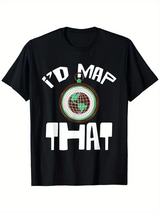 Men's Graphic T-Shirt Id Map That Earth Illustration Surrounded By Gridded Lines With Globe Image