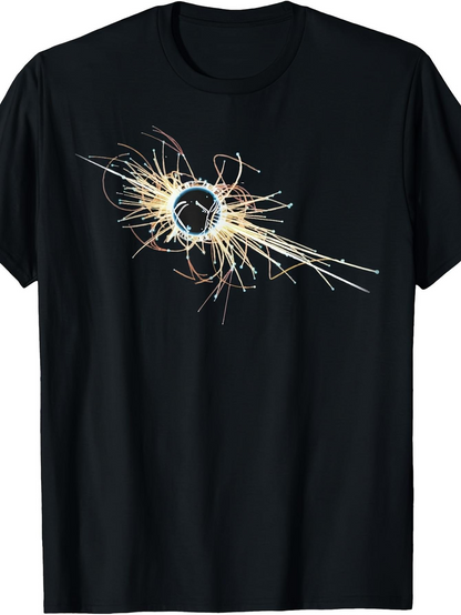 Men's Graphic T-Shirt Dynamic Particle Collision With Colorful Traces Radiating From Circular Center