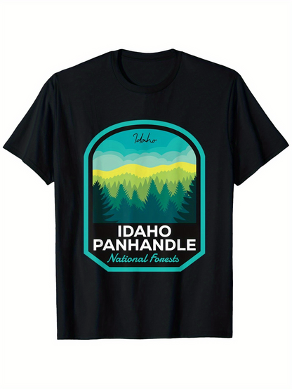Men's Graphic T-Shirt Idaho Panhandle Misty Pines With Sunlit Mountain National Forest