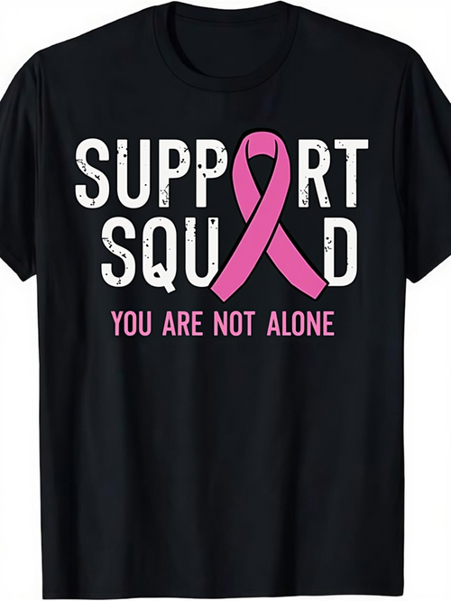 Men's Graphic T-Shirt Support Squad Pink Ribbon With Encouraging Motivational Hopeful Message T Shirt