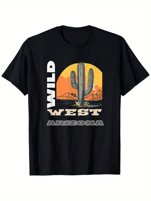 Men's Graphic T-Shirt Wild West Arizona Sunset With Cactus Landscape And Desert Scene