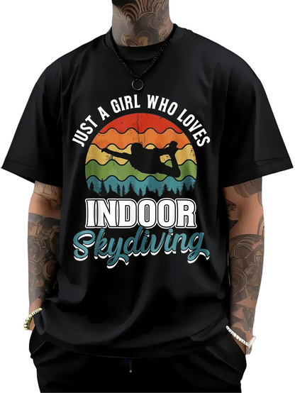 Men's Graphic T-Shirt Just A Girl Who Loves Indoor Skydiving With Mountains Sunset Silhouette