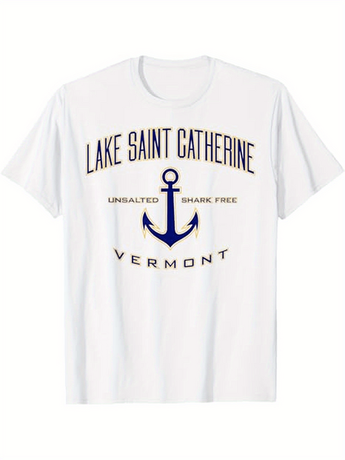 Men's Graphic T-Shirt Lake Saint Catherine Blue Anchor Surrounded By Text And Classic Vermont