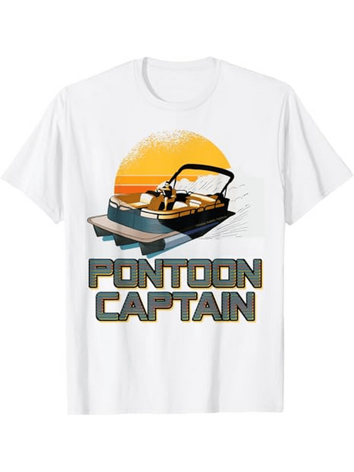 Men's Graphic T-Shirt Pontoon Captain Retro Sunlight With Leisure Boat On Water