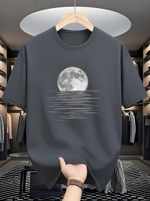 Men's Graphic T-Shirt Radiant Moonlight Reflections Over Gentle Rippling Water Moon