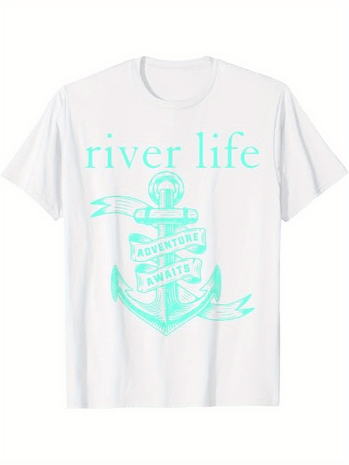 Men's Graphic T-Shirt River Life With Nautical Anchor And Flowing Adventure Banner Anchor