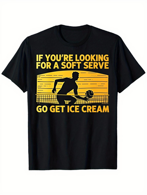 Men's Graphic T-Shirt If Youre Looking For A Soft Serve Go Get Ice Cream Yellow Sunset With Volleyball Net And Silhouette Volleyball Player