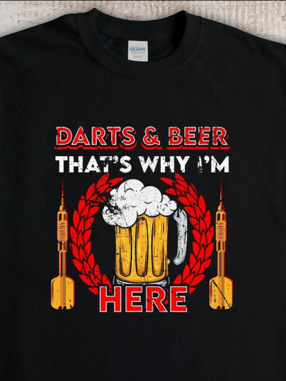 Men's Graphic T-Shirt Darts Beer Text Surrounded By Laurel With Foamy Mug